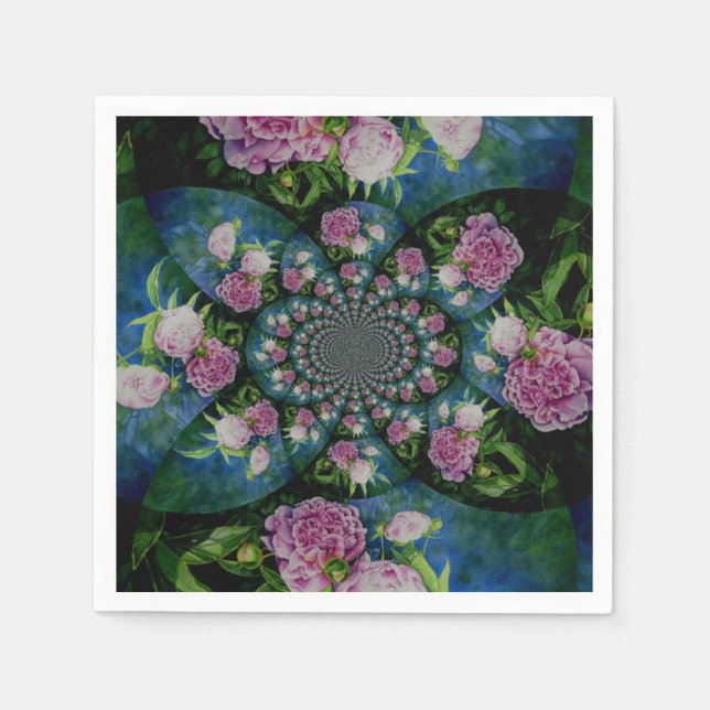 Rosa, weiße Perle, Blumenmandala Serviette (Vorderseite)