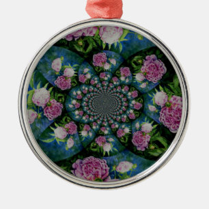 Rosa, weiße Perle, Blumenmandala Silbernes Ornament