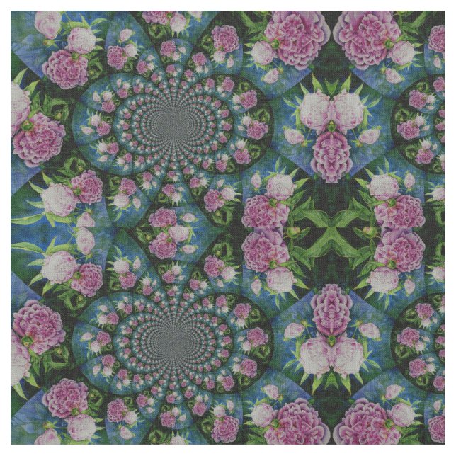 Rosa, weiße Perle, Blumenmandala Stoff (Nahaufnahme)