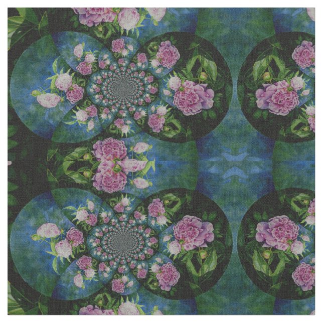 Rosa, weiße Perle, Blumenmandala Stoff (Nahaufnahme)