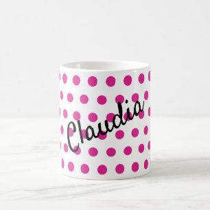 Rosa weiße Polka-Punkte-Name Kaffeetasse