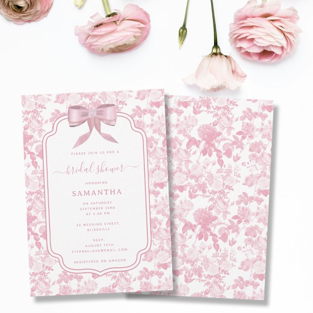 Rosa Weiße Rose Chinoiserie Brautparty Einladung (Pink White Floral Roses Chinoiserie Bridal Shower Invitation)