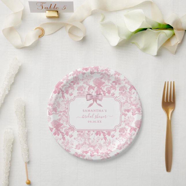 Rosa Weiße Rose Chinoiserie Brautparty Pappteller (Hochzeit)