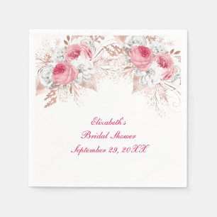 Rosa weiße Roségold Blumen Hochzeitstrend Brautpar Serviette