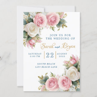 Rosa Weiße Rosen Babies Einladung zur Hochzeit