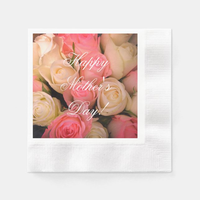 Rosa, weiße Rosen, benutzerdefinierter Text glückl Serviette (Vorderseite)