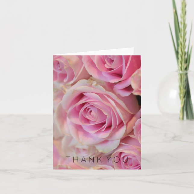Rosa weiße Rosen danken Ihnen Dankeskarte (Vorderseite)