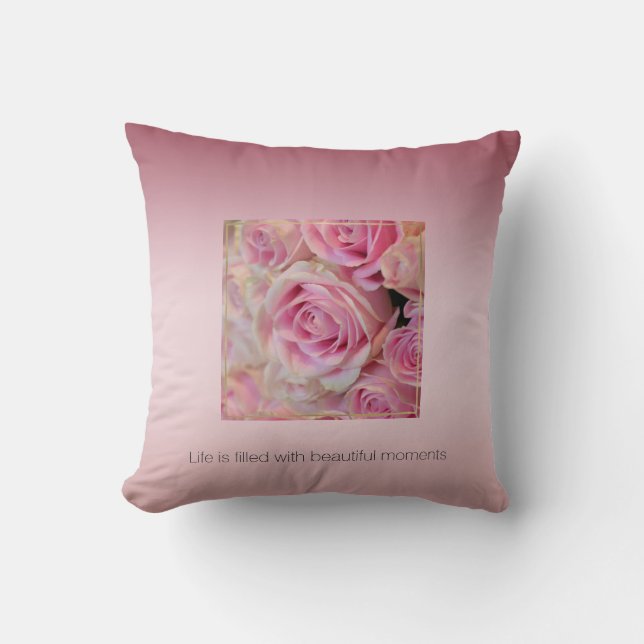 Rosa Weiße Rosen Schöne Momente Kissen (Vorderseite)