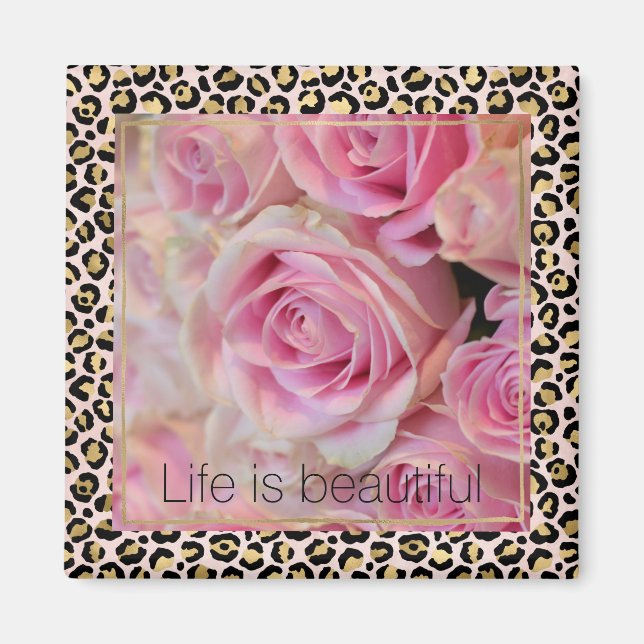 Rosa Weiße Rosen Schöne Momente Leopard Magnet (Vorne)