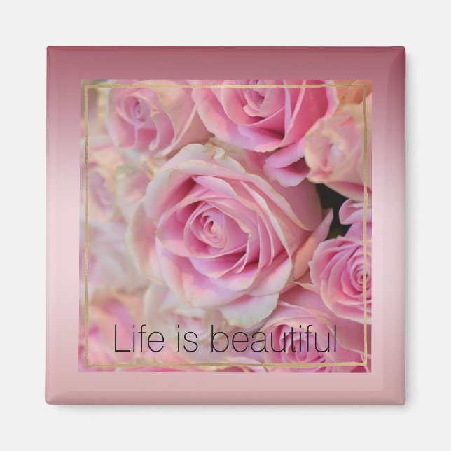 Rosa Weiße Rosen Schöne Momente Magnet (Vorne)