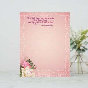 Rosa weiße Rosen-Spitzenrand-Papierwaren-Schrift