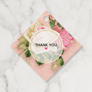 Rosa-weiße Rosenbouquet-Dankeschön Geschenkanhänger