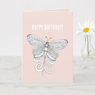 Rosa weiße Schmetterlings-Geburtstag Karte