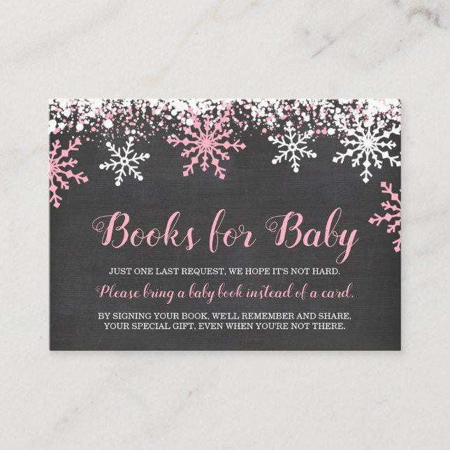 Rosa weiße Schneeflocken Kinderdusche Buchungsanfr Begleitkarte (Vorderseite)