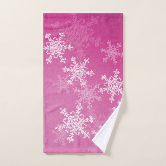Rosa weiße Schneeflocken Minimalistische Weihnacht Handtuch (Handtuch)