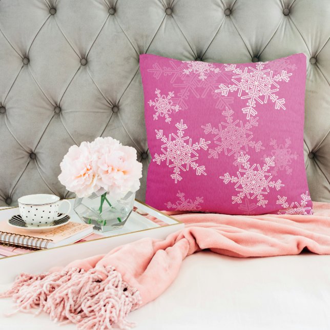Rosa weiße Schneeflocken Minimalistische Weihnacht Kissen (Von Creator hochgeladen)