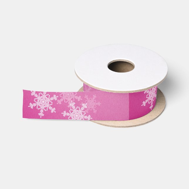 Rosa weiße Schneeflocken Minimalistische Weihnacht Satinband (Spule)