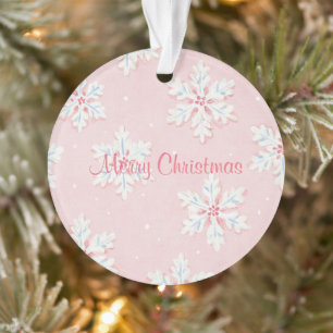 Rosa Weiße Schneeflocken Streifen Weihnachten Ornament