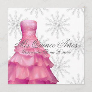 Rosa weiße Schneeflocken Weiße Quinceanera Einladung