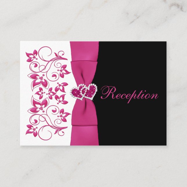 Rosa, weiße, schwarz-blumengeschmückte Hochzeitska Begleitkarte (Vorderseite)