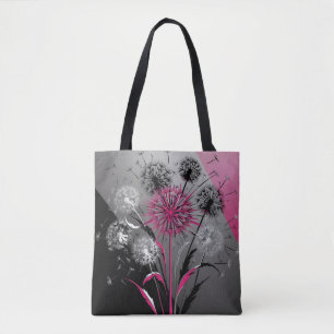 Rosa, weiße schwarze Löwenzahnblüten Tasche