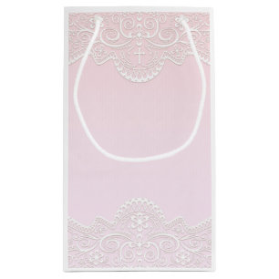Rosa, weiße Spitze, religiös Kleine Geschenktüte