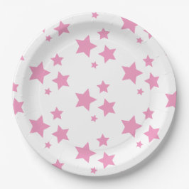 Rosa weiße Stars Kinder Baby Circus Party Pappteller