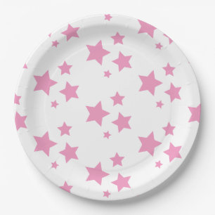 Rosa weiße Stars Kinder Baby Circus Party Pappteller