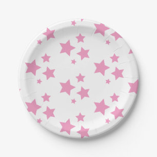 Rosa weiße Stars Kinder Baby Circus Party Pappteller