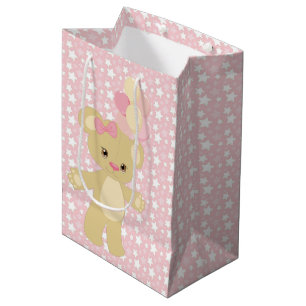 ROSA & WEIßE STERNE & HELLBRAUNE TEDDYBÄR-BALLOONS MITTLERE GESCHENKTÜTE