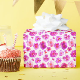 Rosa weiße Stiefmütterchen florale Aquarellfolie Geschenkpapier