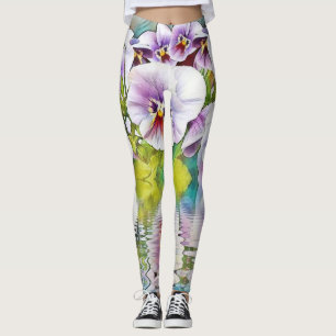 Rosa Weiße Stiefmütterchen in der Nähe von Wasser Leggings