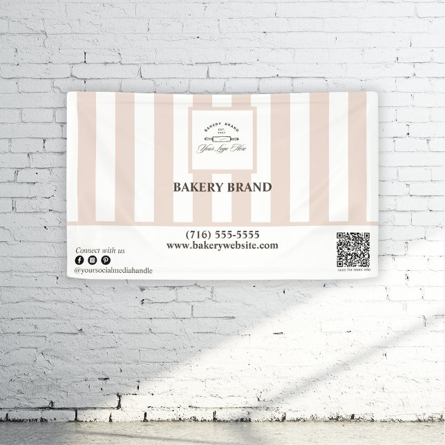 Rosa weiße Streifen Bakery-Logo Banner (Von Creator hochgeladen)