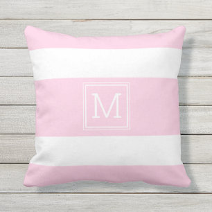 Rosa, weiße Streifen, einfach, Monogramm benutzer Kissen