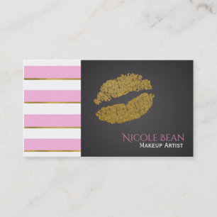 Rosa Weiße Streifen Faux Gold Glanz Lippen Chic Visitenkarte