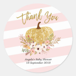 Rosa weiße Streifen Gold Pumpkin Danke Sticker