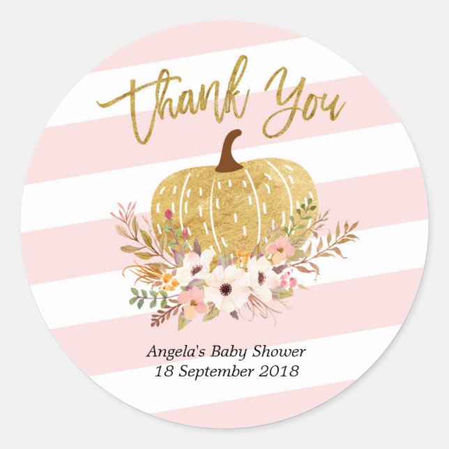 Rosa weiße Streifen Gold Pumpkin Danke Sticker (Vorderseite)