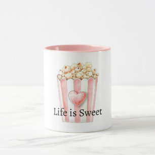 Rosa Weiße Streifen Herz Popcorn Das Leben ist süß Tasse