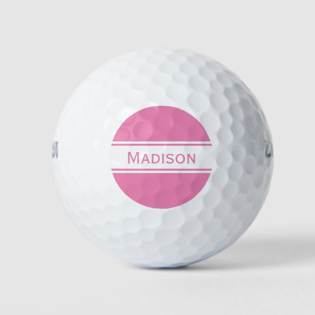 Rosa weiße Streifen Name Monogramm Golfball (Vorderseite)