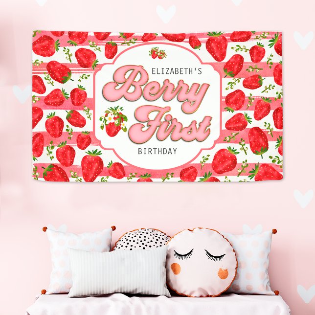 Rosa weiße Streifen Strawberry Berry Erster Geburt Banner (Von Creator hochgeladen)