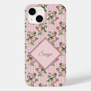Rosa weiße Streifen und herabhängende Rosen monogr Case-Mate iPhone 14 Hülle