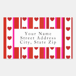Rosa, weiße Streifen und Herz-Etiketten Rechteckiger Aufkleber