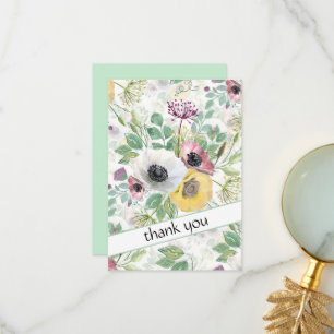 Rosa, weiße und gelbe Anemone. Dankeskarte