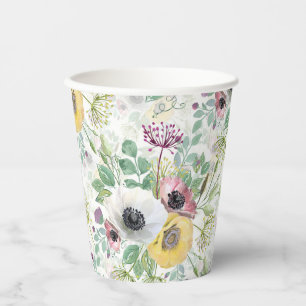 Rosa, weiße und gelbe Anemone. Pappbecher