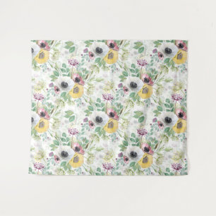 Rosa, weiße und gelbe Anemone. Wandteppich