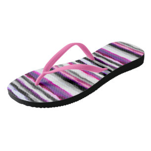 Rosa, weiße und graue Abstrakte Streifen Flip Flops