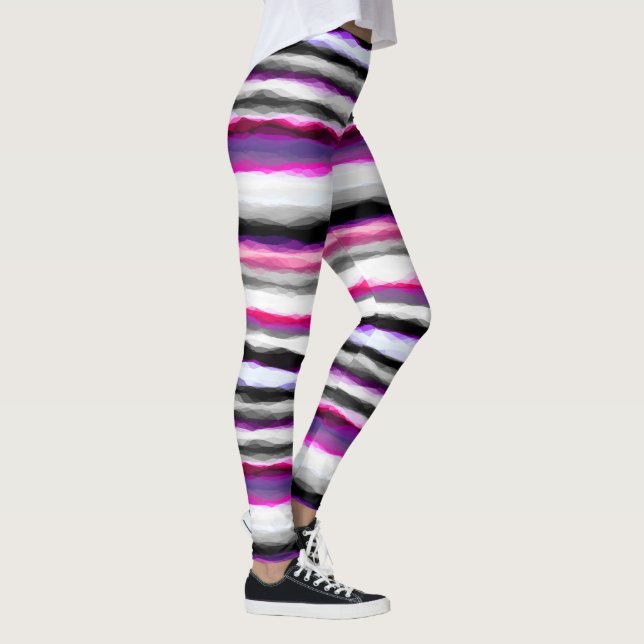 Rosa, weiße und graue Abstrakte Streifen Leggings (Rechts)