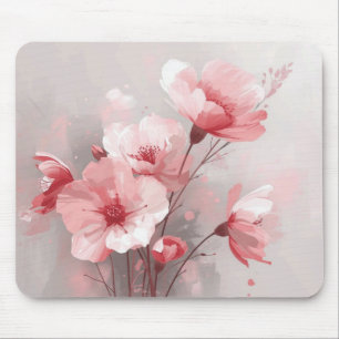 Rosa, Weiße und Graue Blumen Mousepad