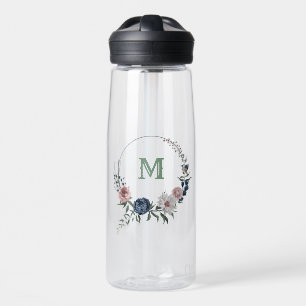 Rosa, weiße und marineblaue Blumen Trinkflasche