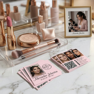 Rosa Weiße und Schwarze Schrift Make-up-Foto Perso Quadratische Visitenkarte